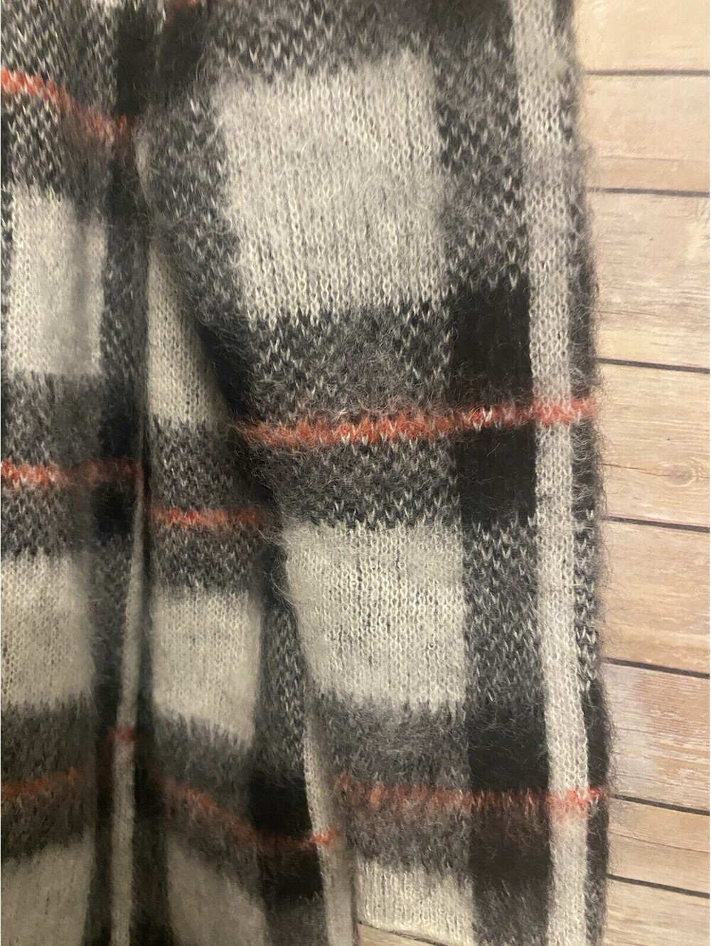 Tomorrowland Tricot Giant Plaid Sweater Duster Mohair Blend Tag Removed Large - Picture 3 of 8
